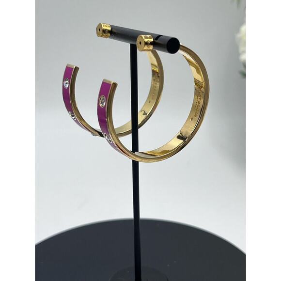 Kurt Geiger Signed Fuchsia Enamel Eagle &‎ Crystal Hoop Post Earrings - Picture 5 of 15